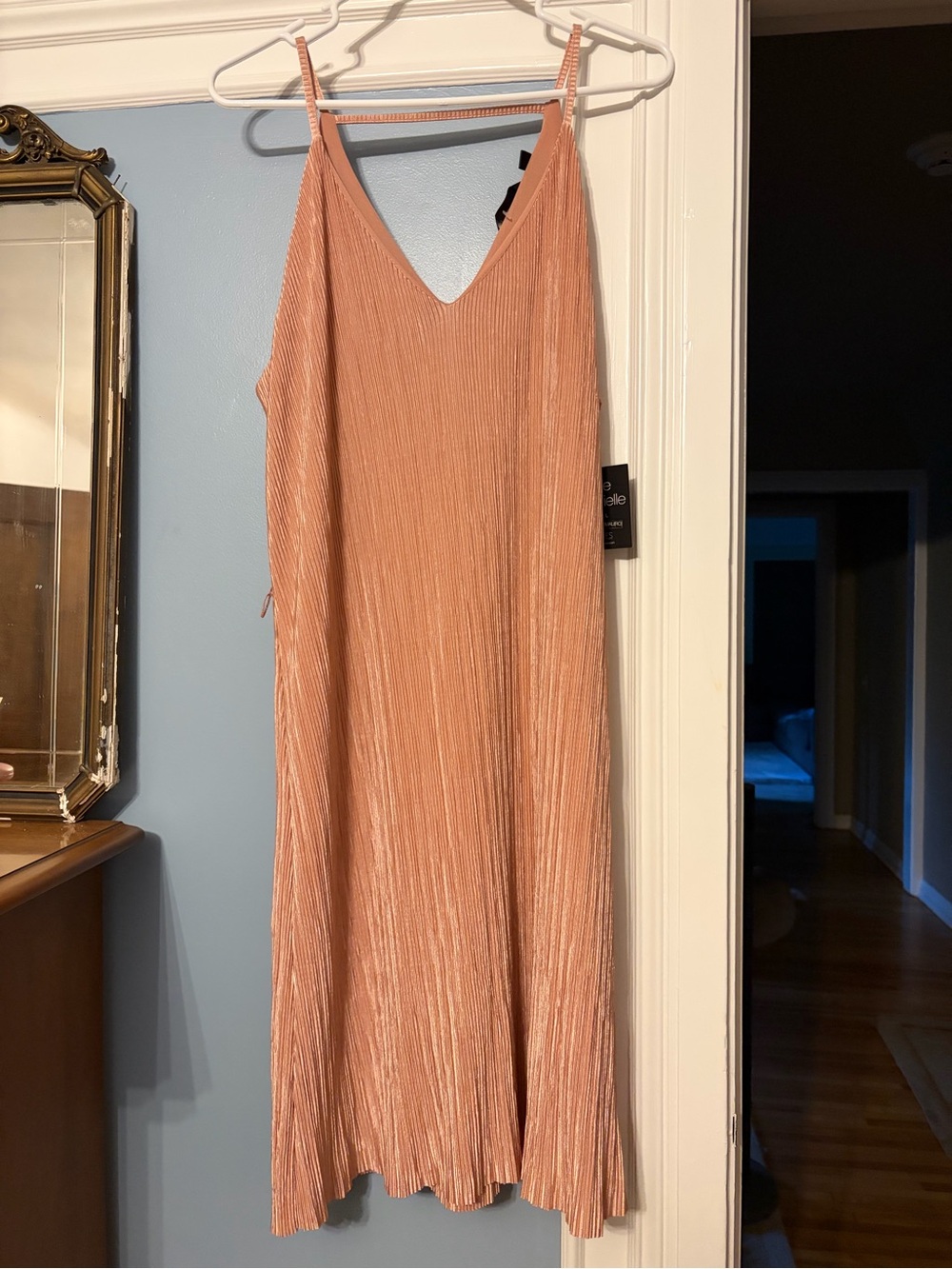 Mlle Gabrielle pink blush ribbed cocktail midi dress